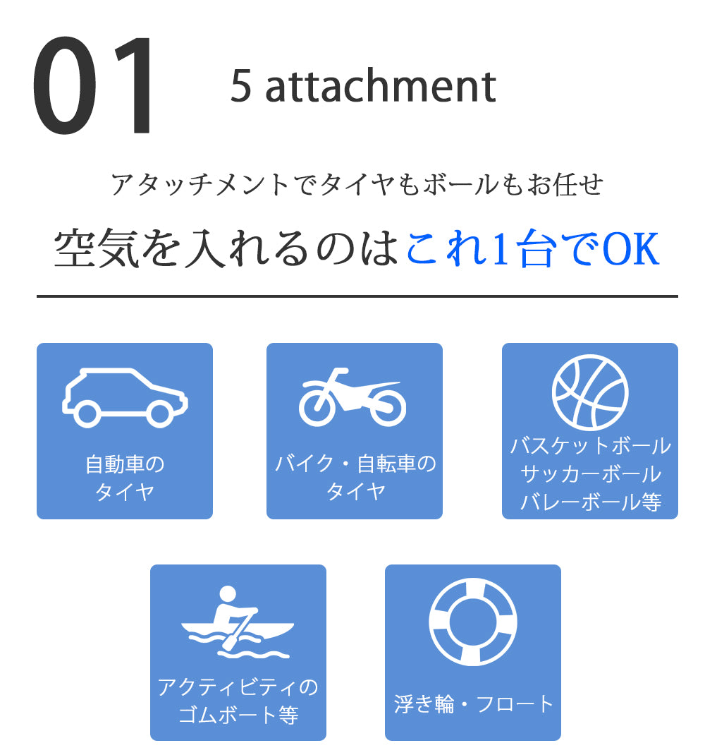 電動空気入れ コードレス 充電式 LEDライト アタッチメント付き ポータブル エアコンプレッサー 車 自動車用 自転車用 ボール タイヤ 空気入れ 電動 携帯空気入れ エアーコンプレッサー 軽量 コンパクト 生活家電