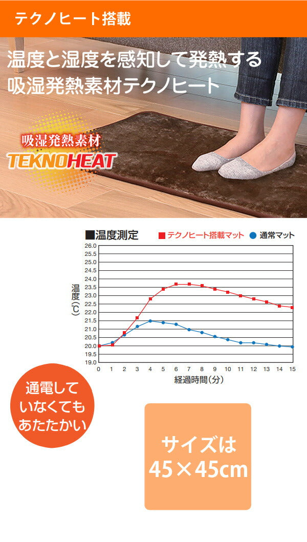 ホットマット 一人用 ミニ 45×45cm 強弱切替 吸湿発熱素材 ミニマット 電気マット 足元 小型 正方形 暖房器具 足元暖房 ホットカーペット 電気カーペット チェアマット ミニマットマイヤー TEKNOS テクノス EC-K411H EC-K491H 季節家電