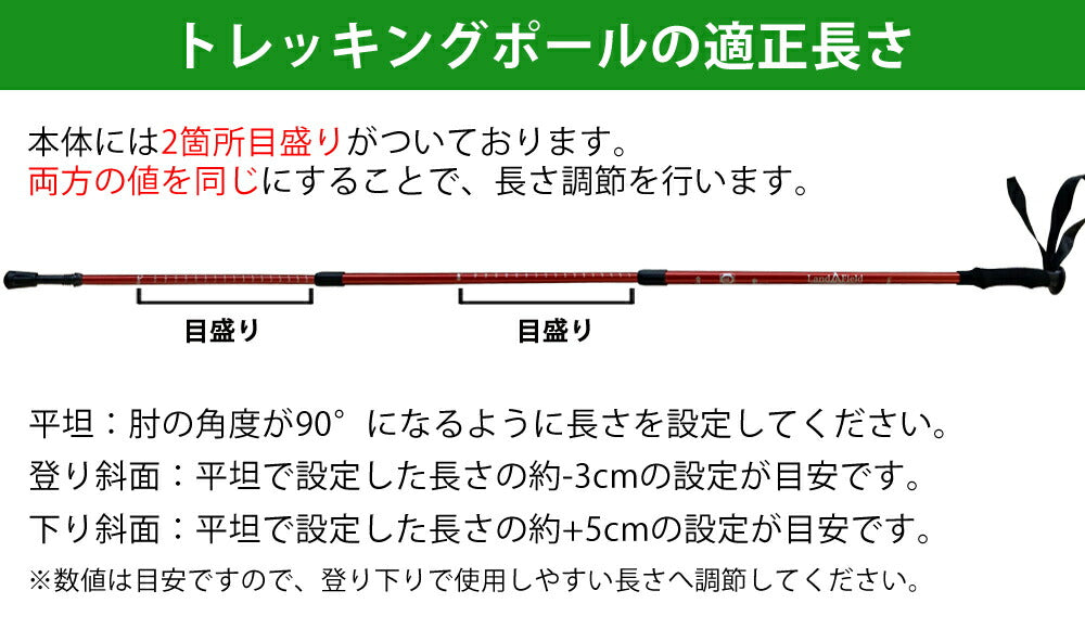 トレッキングポール 伸縮式 2本セット アルミ製 軽量 アタッチメント付き 収納袋付き ウォーキングポール 登山 杖 ストック アウトドア キャンプ レジャー ハイキング メンズ レディース I型 山登り LandField 【公式】