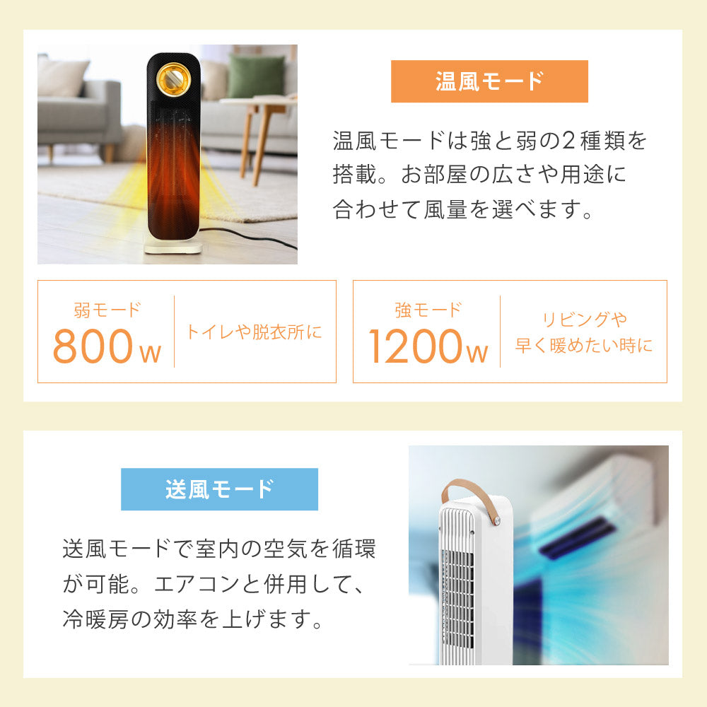 【当店限定180日延長保証】 Sun Ruck ヒーター セラミックヒーター 速暖 首振り 冷暖兼用 ファンヒーター 1200W 800W 2段階切替 電気ストーブ 小型 省エネ 足元 オフィス 暖房 送風 おしゃれ SR-NF05-WH 季節家電