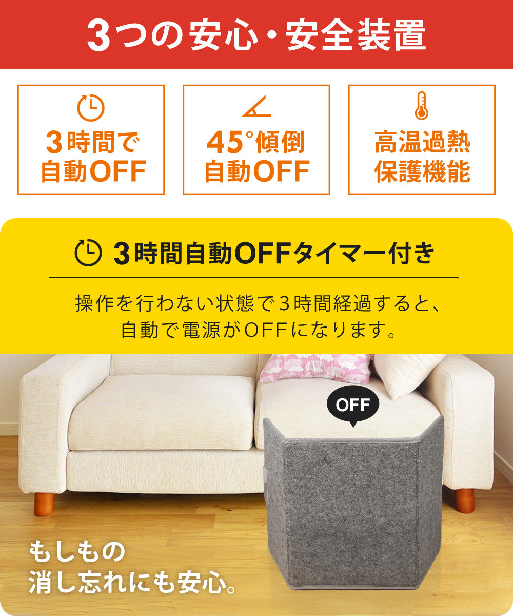 Sun Ruck ぱたんこヒーター パネルヒーター 折りたたみ PSE認証 1年保証 足元 ヒーター 省エネ 速暖 自動OFFタイマー 転倒自動OFF 高温過熱保護 デスクヒーター 暖房器具 フットヒーター 電気ヒーター 足元ヒーター Sunruck SR-PH010-GY 季節家電