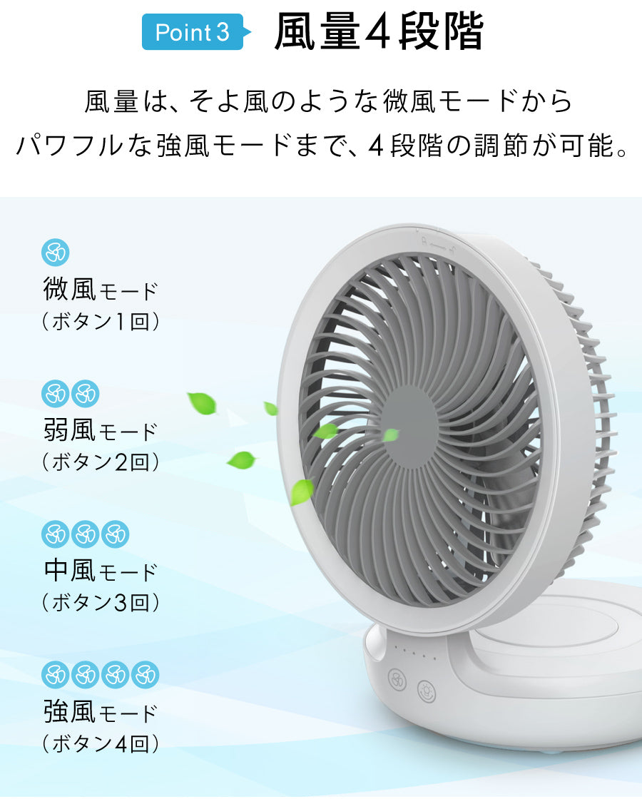 Sun Ruck 扇風機 卓上 USB 静音 折りたたみ 首振り 壁掛け対応 14cm羽根 充電式 コードレス 風量4段階 LEDライト付き 卓上扇風機 長時間連続使用 小型扇風機 ミニ扇風機 SR-UDF010-WH 季節家電
