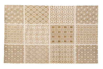ラグマットカーペットいくつもの幾何学模様を組み合わせたバンダナ風ラグW90XD130TTR-145BE
