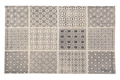 ラグマットカーペットいくつもの幾何学模様を組み合わせたバンダナ風ラグW90XD130TTR-145BK