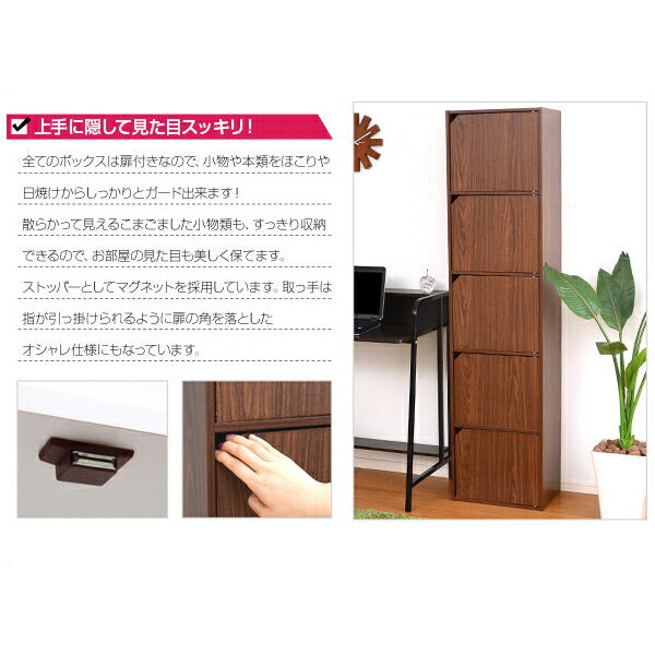 カラーボックス 扉付き 5段 A4サイズ収納OK！ 【-5ivox-フィボックス】 収納ボックス 本棚 テレビボード 小物 リビング収納 キッチン収納 マルチラック 収納ラック キャビネット スリム 木目調 おしゃれ 一人暮らし 新生活 【代引不可】