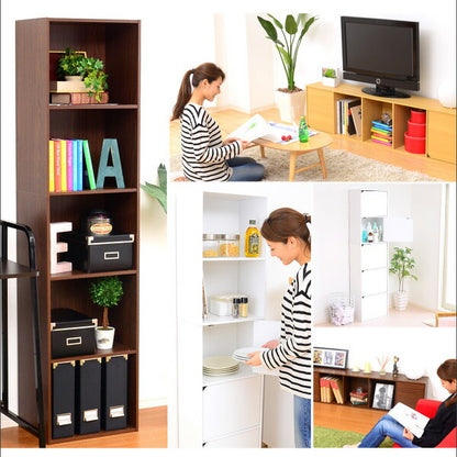 カラーボックス 扉付き 5段 A4サイズ収納OK！ 【-5ivox-フィボックス】 収納ボックス 本棚 テレビボード 小物 リビング収納 キッチン収納 マルチラック 収納ラック キャビネット スリム 木目調 おしゃれ 一人暮らし 新生活 【代引不可】