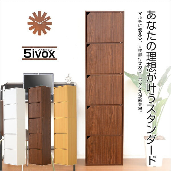 カラーボックス 扉付き 5段 A4サイズ収納OK！ 【-5ivox-フィボックス】 収納ボックス 本棚 テレビボード 小物 リビング収納 キッチン収納 マルチラック 収納ラック キャビネット スリム 木目調 おしゃれ 一人暮らし 新生活 【代引不可】