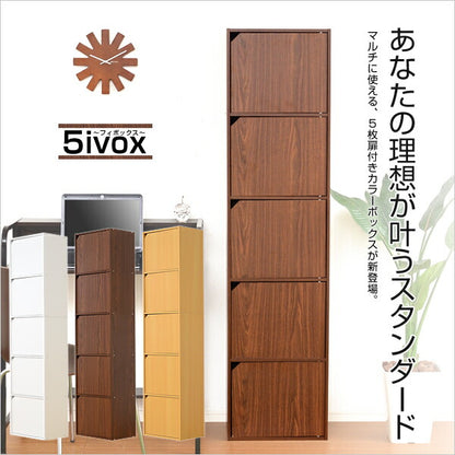 カラーボックス 扉付き 5段 A4サイズ収納OK！ 【-5ivox-フィボックス】 収納ボックス 本棚 テレビボード 小物 リビング収納 キッチン収納 マルチラック 収納ラック キャビネット スリム 木目調 おしゃれ 一人暮らし 新生活 【代引不可】