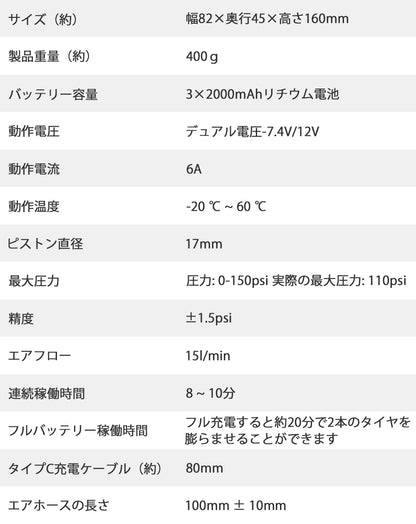 電動空気入れ コードレス 充電式 LEDライト アタッチメント付き ポータブル エアコンプレッサー 車 自動車用 自転車用 ボール タイヤ 空気入れ 電動 携帯空気入れ エアーコンプレッサー 軽量 コンパクト 生活家電