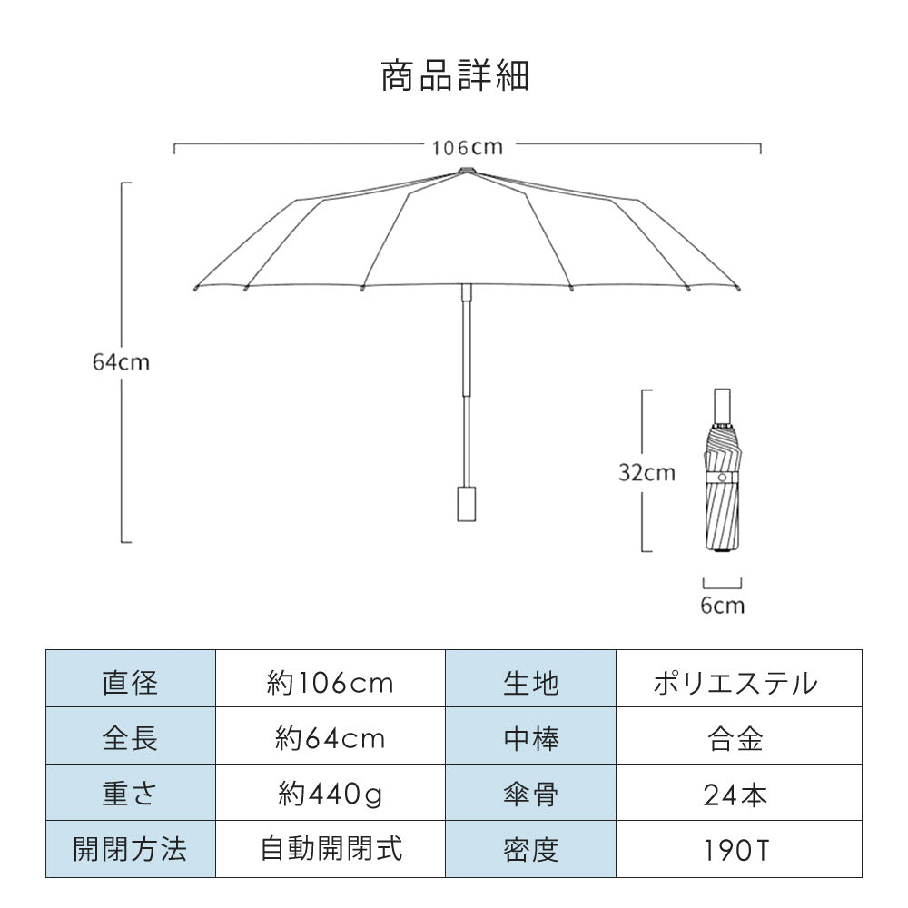 日傘 折りたたみ 完全遮光 自動開閉 晴雨兼用 UVカット 傘 折李畳傘 ワンタッチ 耐風 24本骨 軽量 コンパクト 折りたたみ傘 折りたたみ傘 大判 紫外線対策 日焼け EA-TAP01-BE