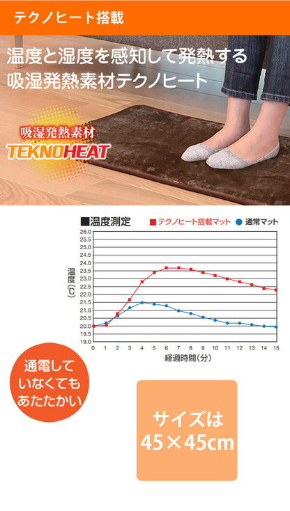 ホットマット 一人用 ミニ 45×45cm 強弱切替 吸湿発熱素材 ミニマット 電気マット 足元 小型 正方形 暖房器具 足元暖房 ホットカーペット 電気カーペット チェアマット ミニマットマイヤー TEKNOS テクノス EC-K411H EC-K491H 季節家電