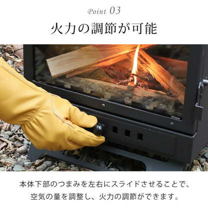 薪ストーブ ガラス窓付き 折りたたみ 煙突付き 耐熱ガラス コンパクト キャンプストーブ アウトドアコンロ 竈 かまど 焚き火 角型ストーブ ウッドストーブ キャンプ アウトドア Landfield 【公式】