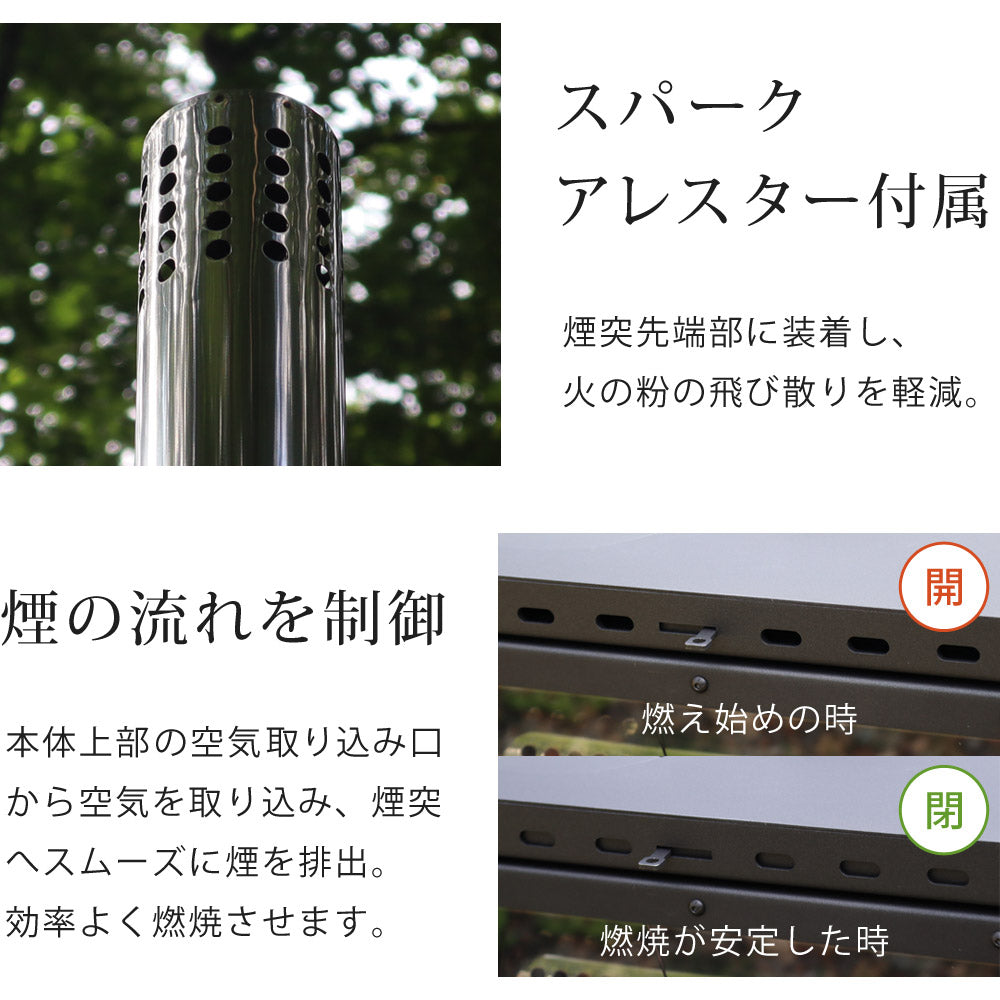 薪ストーブ ガラス窓付き 折りたたみ 煙突付き 耐熱ガラス コンパクト キャンプストーブ アウトドアコンロ 竈 かまど 焚き火 角型ストーブ ウッドストーブ キャンプ アウトドア Landfield 【公式】