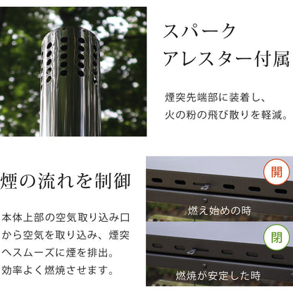 薪ストーブ ガラス窓付き 折りたたみ 煙突付き 耐熱ガラス コンパクト キャンプストーブ アウトドアコンロ 竈 かまど 焚き火 角型ストーブ ウッドストーブ キャンプ アウトドア Landfield 【公式】