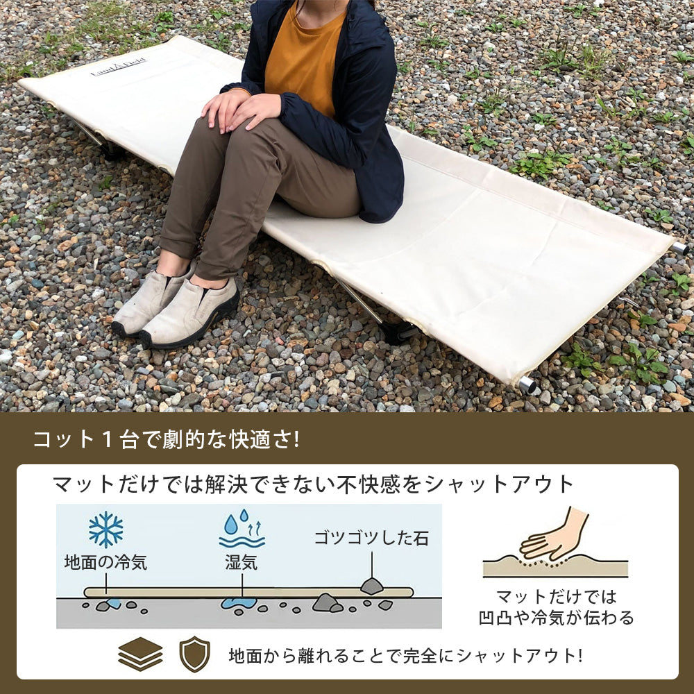 アウトドア ローコット 耐荷重120kg 丈夫 頑丈 軽量 190×62cm 持ち運び アウトドアコット アウトドアベッド アウトドア キャンプ 折りたたみ ベッド コット 折り畳みベッド 簡易ベッド ポータブル アウトドア寝具 防災 災害 LandField 防災用品