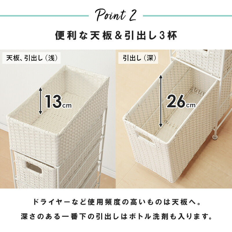 ランドリーチェスト スリム 3段 幅20 防水 完成品 省スペース 隙間収納 かご 籠 バスケット 収納チェスト 収納ラック おしゃれ シンプル トイレ 洗面所 脱衣所 洗濯機横 トイレラック サニタリーチェスト 収納 収納棚 RAN2406 【代引/同梱不可】