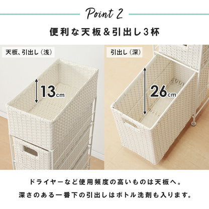 ランドリーチェスト スリム 3段 幅20 防水 完成品 省スペース 隙間収納 かご 籠 バスケット 収納チェスト 収納ラック おしゃれ シンプル トイレ 洗面所 脱衣所 洗濯機横 トイレラック サニタリーチェスト 収納 収納棚 RAN2406 【代引/同梱不可】