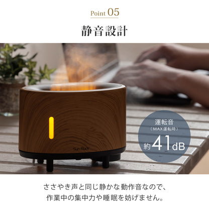 【当店限定180日延長保証】 アロマディフューザー 3D炎ガジェット LEDライト 焚火風 木目調 明るさ調節 ミスト 噴霧式 ファイヤー・ミスト アロマ ディフューザー 加湿器 寝室 リビング オフィス デスク 卓上 小型 コンパクト カラー グラデーション おしゃれ Sunruck サンルック SR-FAH020-NW
