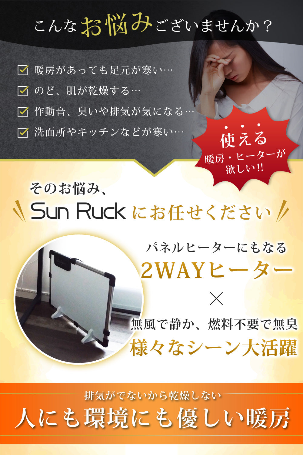 【当店限定180日延長保証】 Sun Ruck デスクヒーター パネルヒーター だんぼくん 2WAY マグネット 足元 暖房 簡易 こたつ SR-HD3645-W 季節家電