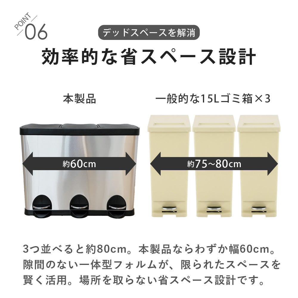 【当店限定180日延長保証】SunRuck 3分別ステンレスゴミ箱 45リットル(15L×3) サンルック SR-MHS292