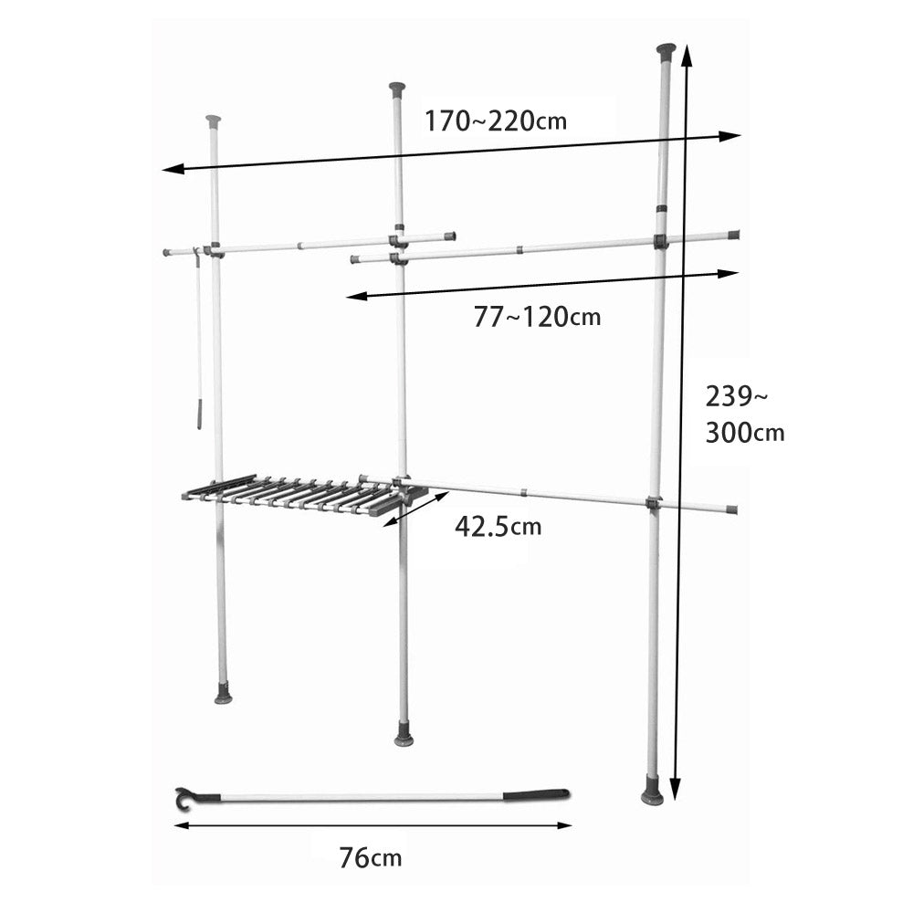 【当店限定180日延長保証】 Sun Ruck つっぱり棒ハンガー 幅170～220cm 2段 最大75着収納 耐荷重100kg SR-TH02SL SR-TH03SL