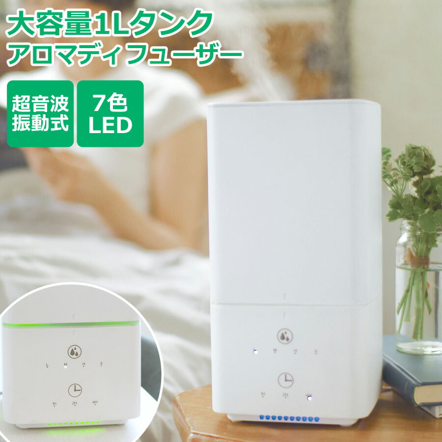 グリーンティーラボアロマSアロマディフューザー加湿器1L超音波式加湿器上部給水式タイマー超音波振動方式お手入れラクラクミスト小型パーソナルデスクにKNA88106