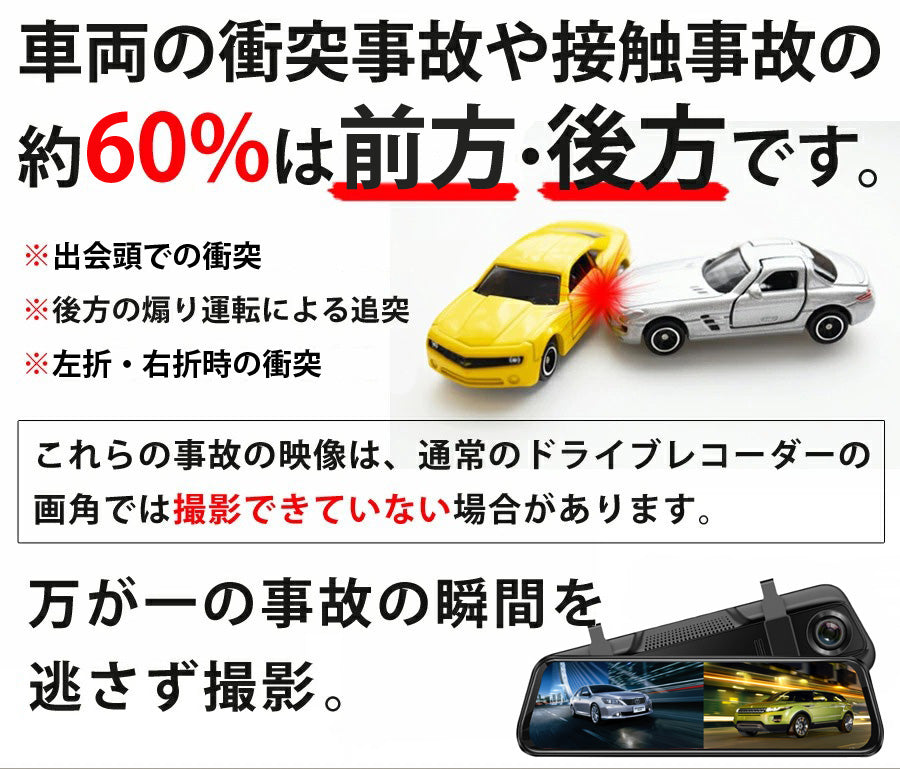 ドライブレコーダー ミラー型 前後 2カメラ 1年保証 Gセンサー 駐車監視 暗視 静止画撮影 タッチパネル microSD録画 9.66インチ ドラレコ フロントカメラ リアカメラ デジタルインナーミラー 操作簡単 MotionTech MT-DRM010
