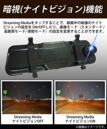【箱アウトレット】ドライブレコーダー ミラー型 前後 2カメラ 1年保証 Gセンサー 駐車監視 暗視 静止画撮影 タッチパネル microSD録画 9.66インチ ドラレコ フロントカメラ リアカメラ デジタルインナーミラー 操作簡単 MotionTech MT-DRM010