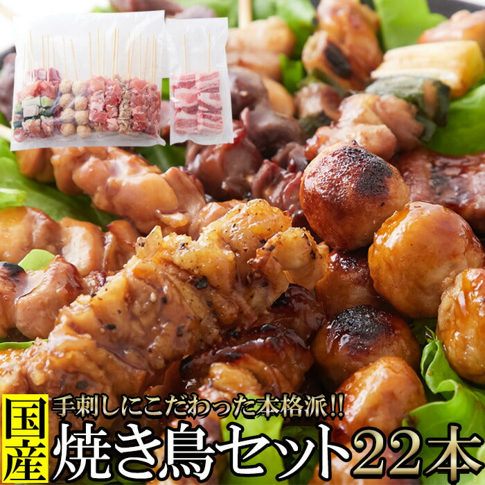 手刺しにこだわった本格派!!九州産焼き鳥セット22本入り【代引/同梱不可】