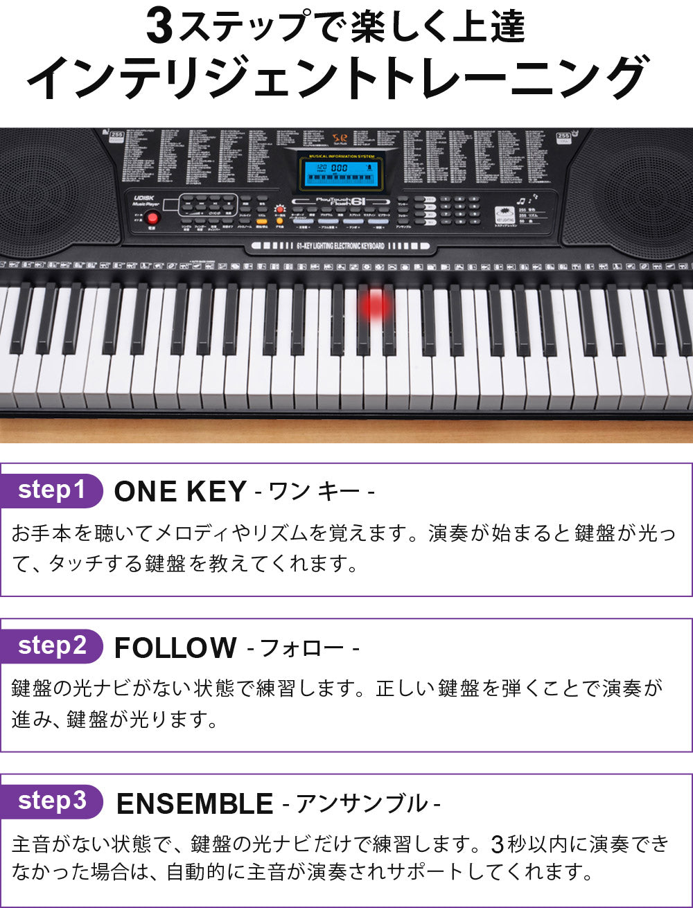 【当店限定180日延長保証】 Sun Ruck 電子キーボード 61鍵盤 1年保証 光る鍵盤 初心者 入門用 電子ピアノ キーボード 光るキーボード LED 発光キー 音楽 楽器 練習 初心者 子供 大人 PlayTouchFlash61 SR-DP04