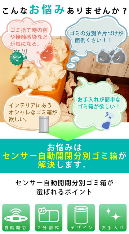 【当店限定180日延長保証】 Sun Ruck センサー自動開閉式 ゴミ箱 50リットル 2分別 ダストボックス 電動 自動開閉 フタ付き 縦型 スリム 大型 日用雑貨 生活雑貨 SR-ELT5012