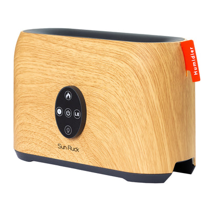 【当店限定180日延長保証】 アロマディフューザー 3D炎ガジェット LEDライト 焚火風 木目調 タイマー 明るさ調節 ミスト 噴霧式 ファイヤー・ミスト アロマ ディフューザー 加湿器 寝室 リビング オフィス デスク 卓上 小型 コンパクト おしゃれ Sunruck サンルック SR-FAH010-NW