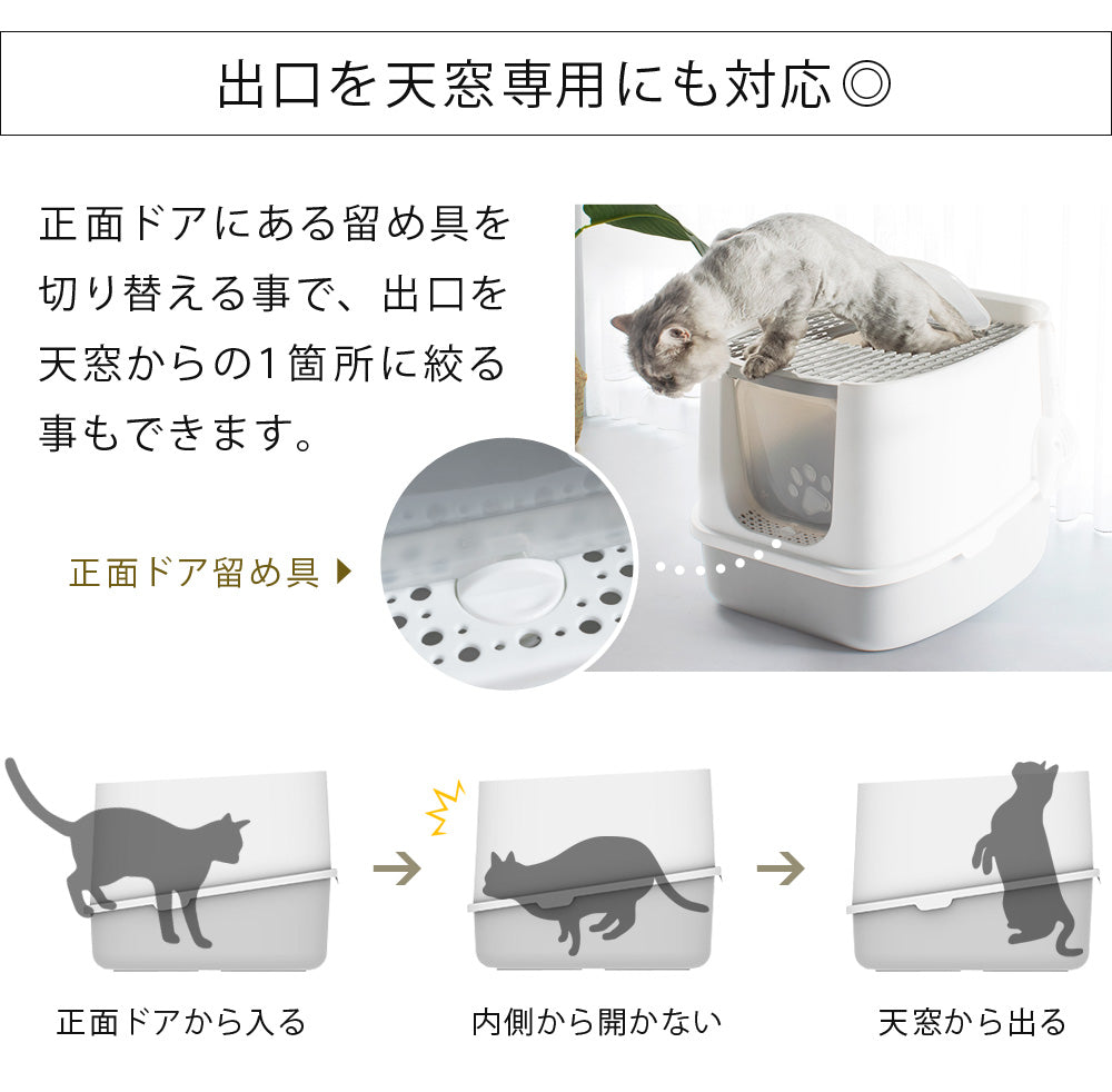 【当店限定180日延長保証】 Sun Ruck ツードア 猫トイレ 本体 フルカバー 上から 横から 2ドア 活性炭フィルター付き スコップ付き 飛び散り防止 蓋付き 扉付き SR-TCT01-GY グレー 猫用品