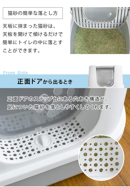 【当店限定180日延長保証】 Sun Ruck ツードア 猫トイレ 本体 フルカバー 上から 横から 2ドア 活性炭フィルター付き スコップ付き 飛び散り防止 蓋付き 扉付き SR-TCT01-GY グレー 猫用品