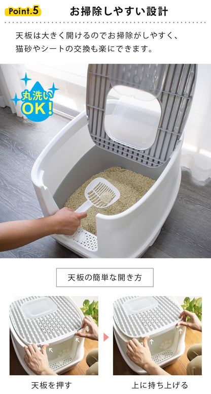 【当店限定180日延長保証】 Sun Ruck ツードア 猫トイレ 本体 フルカバー 上から 横から 2ドア 活性炭フィルター付き スコップ付き 飛び散り防止 蓋付き 扉付き SR-TCT01-GY グレー 猫用品