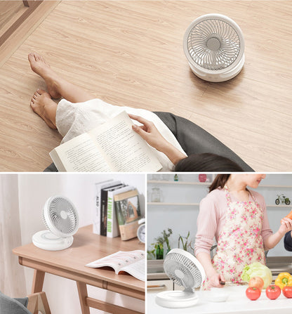 Sun Ruck 扇風機 卓上 USB 静音 折りたたみ 首振り 壁掛け対応 14cm羽根 充電式 コードレス 風量4段階 LEDライト付き 卓上扇風機 長時間連続使用 小型扇風機 ミニ扇風機 SR-UDF010-WH 季節家電