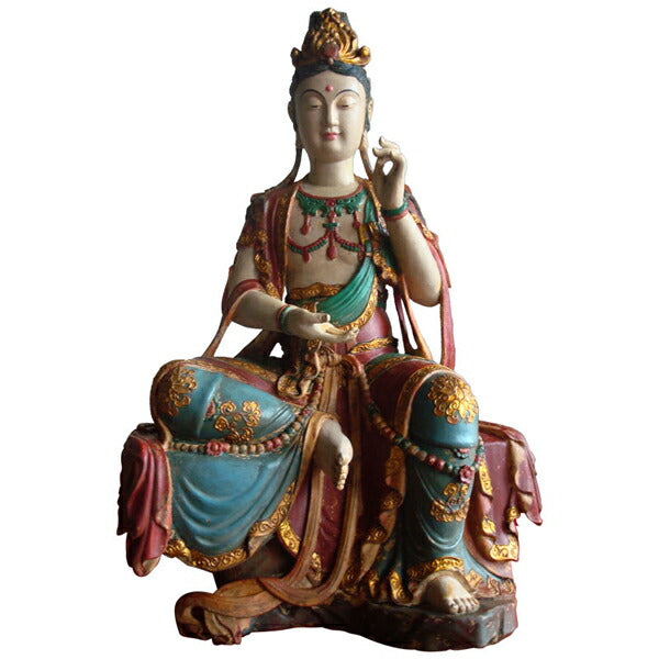 仏像彩絵観音菩薩坐像小古色仕上げ高さ47cm観音【代引不可】【同梱不可】